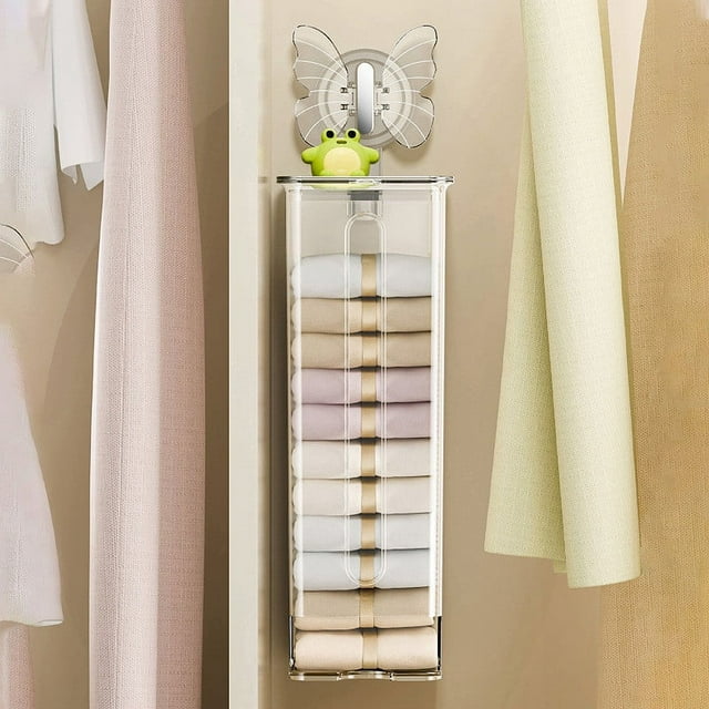 Wall-Mounted Underwear Organizer | Transparent Storage Box with Butterfly Design | Airtight Seal Protection | No-Drill Installation with Suction Cups | Space-Saving Wardrobe Solution for Socks &