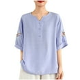 thumbnail image 1 of Camisas de Manga Corta para las Mujeres Blusas de Cuello Redondo con Botones Casuales, Camisa de Verano de Moda para Diarios Y Fiestas, 1 of 4