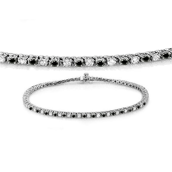Dazzlingrock Collection 1.50 Carat (ctw) 10K Round Cut Black And White Diamond Ladies Tennis Bracelet 1 1/2 CT, White Gold
