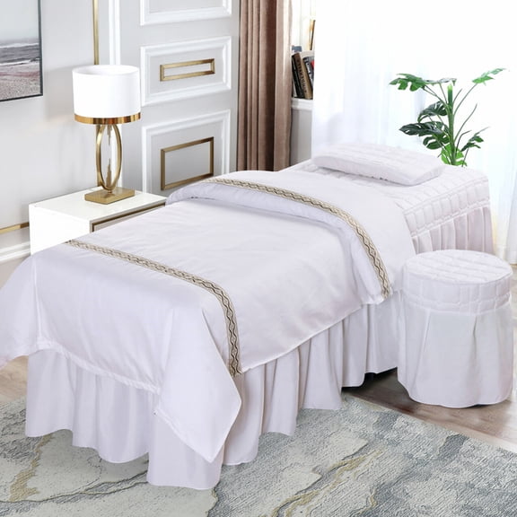 1 Set Massage Table Skirt Bed Valance Sheet Pillow Case Stool & Quilt Cover