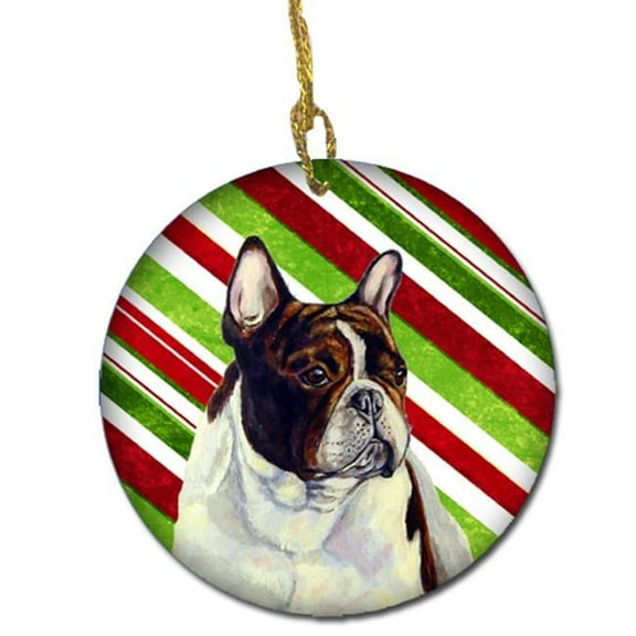 French Bulldog Candy Cane Holiday Christmas Ceramic Ornament