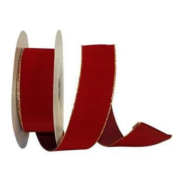 Reliant Ribbon 92270W-957-40K Value Velvet Wired Edge Ribbon - Scarlet & Gold - 2.5 in. x 50 yards