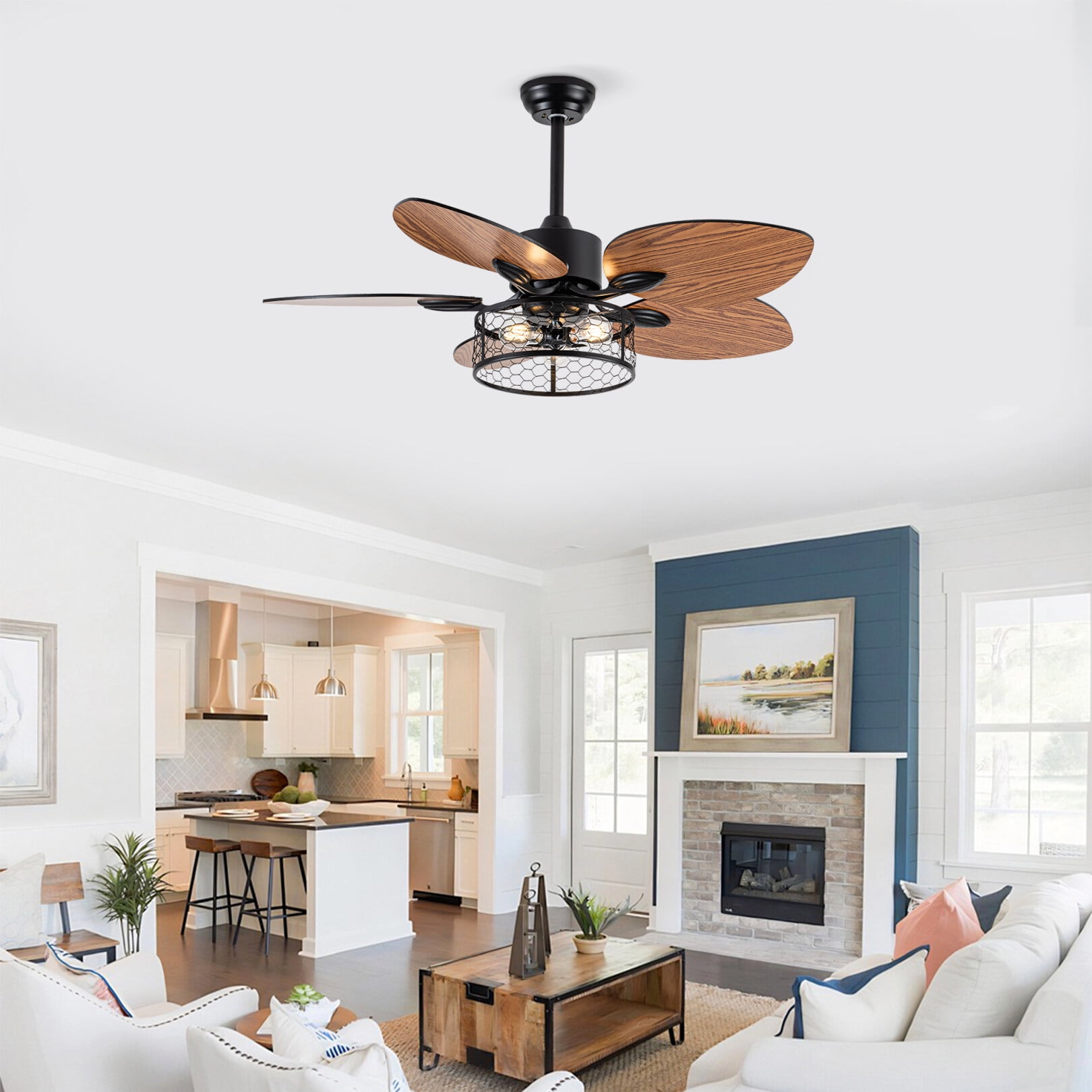 42 Inch Ceiling Fan With Light And Remote Control, Quiet Reversible Dc Motor, 6 Speed Indoor Ceiling Fan For Living Room Bedroom Office And Patio