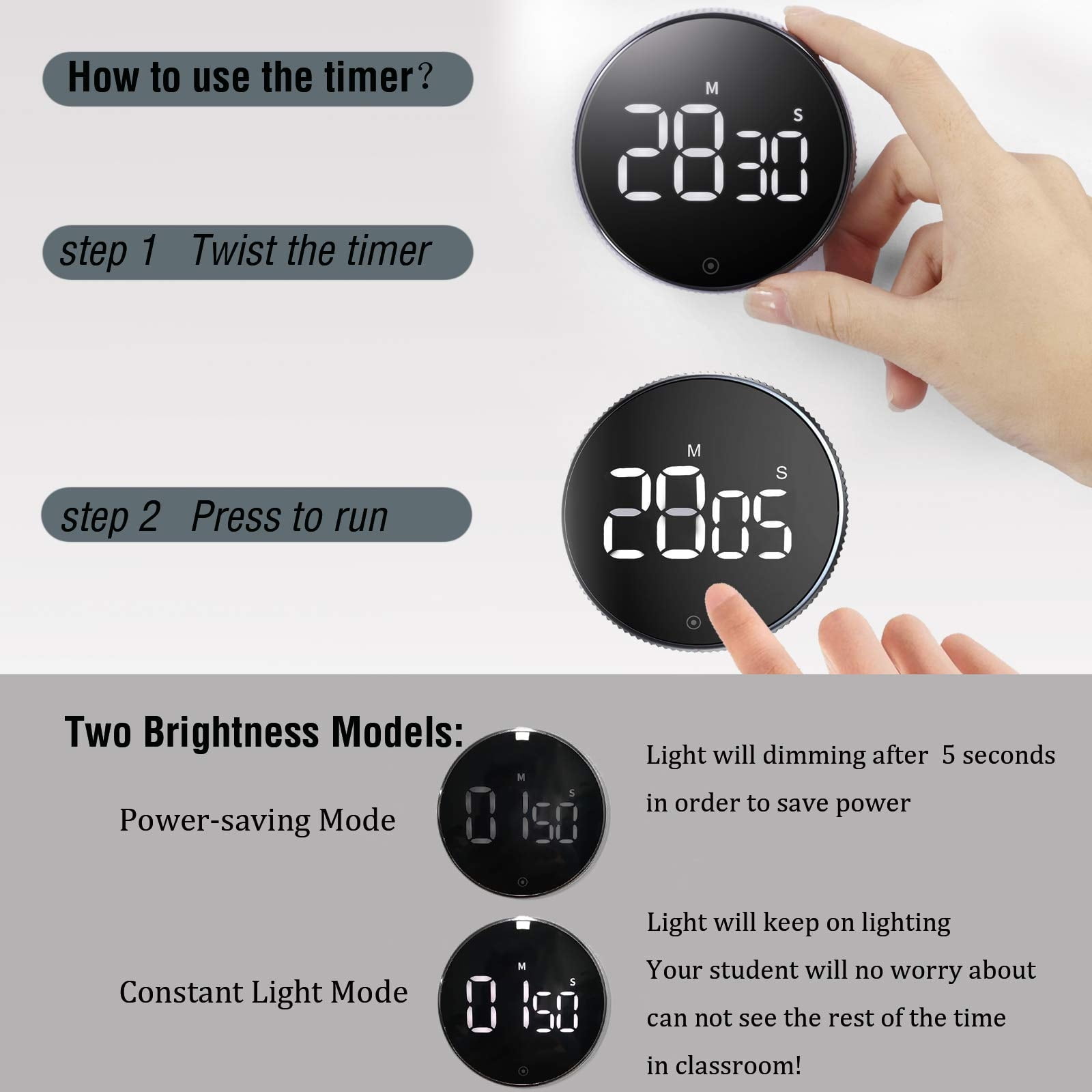 Kitchen Timer, Newentor Digital Productivity Timer with Alarm Clock, Kids  Timers Count Up and Countdown with 1, 3, 5 Min Preset, Desk Timers for