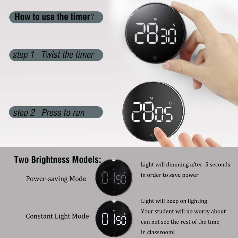 Digital Kitchen Timer, Magnetic Countdown Timer with Adjustable Volume,  Silent Timer for Kids, Teachers and Elderly, Classroom, Home Work, Fitness