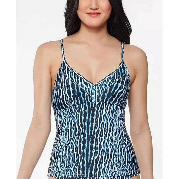 Jessica Simpson NAVY ANIMAL Sassy Safari Crisscross Tankini Swim Top, US X-Large