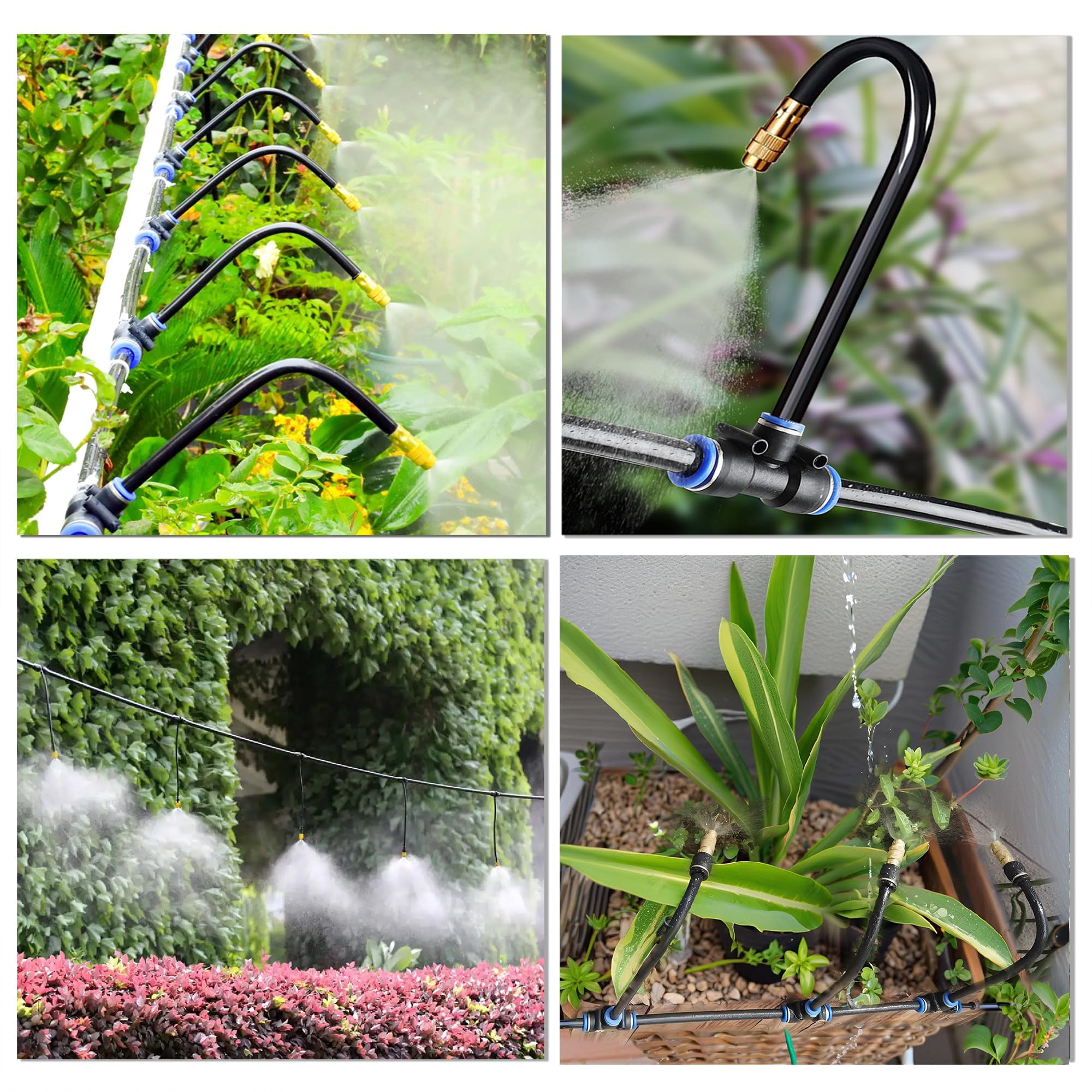 Drip Irrigation System-50ft 1/4" Garden Watering System With 16pcs Copper Nozzles  360° Curved Automatic For Garden/lawn/greenhouse/raised Beds/outdoor Plants
