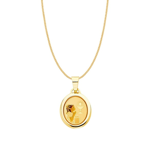 Precious Stars Pendentif de Première Communion pour Fille en Or Jaune 14K avec Collier Chaîne de 20 Pouces