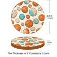 thumbnail image 3 of Basketball Set of 6 Round Microfiber Leather Coasters, 11x11 cm/4.3x4.3 in, Stain Drink Mats for Home and Office, 3 of 6
