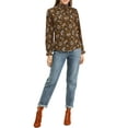 thumbnail image 2 of INSPIRE CHIC Women's Smocked Ruffled Neck Long Sleeve Floral Blouse S Brown, 2 of 7