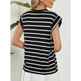 thumbnail image 5 of Spencer Womens Cap Sleeve Tops Casual Crewneck Tank Tops Summer Basic Tee Shirts Loose Striped T-Shirts Fashion (S, Black), 5 of 8