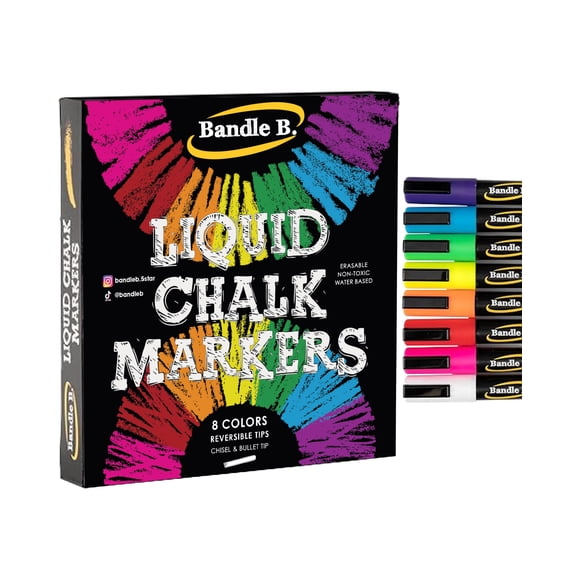 Marcadores de tiza líquida Bandle B. de 8 colores con puntas reversibles