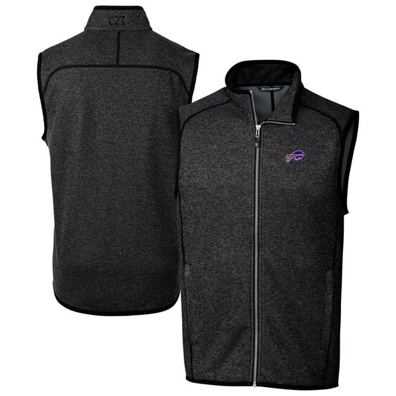 Men's Cutter & Buck Heather Charcoal Buffalo Bills Big & Tall Mainsail Sweater-Knit Full-Zip Vest