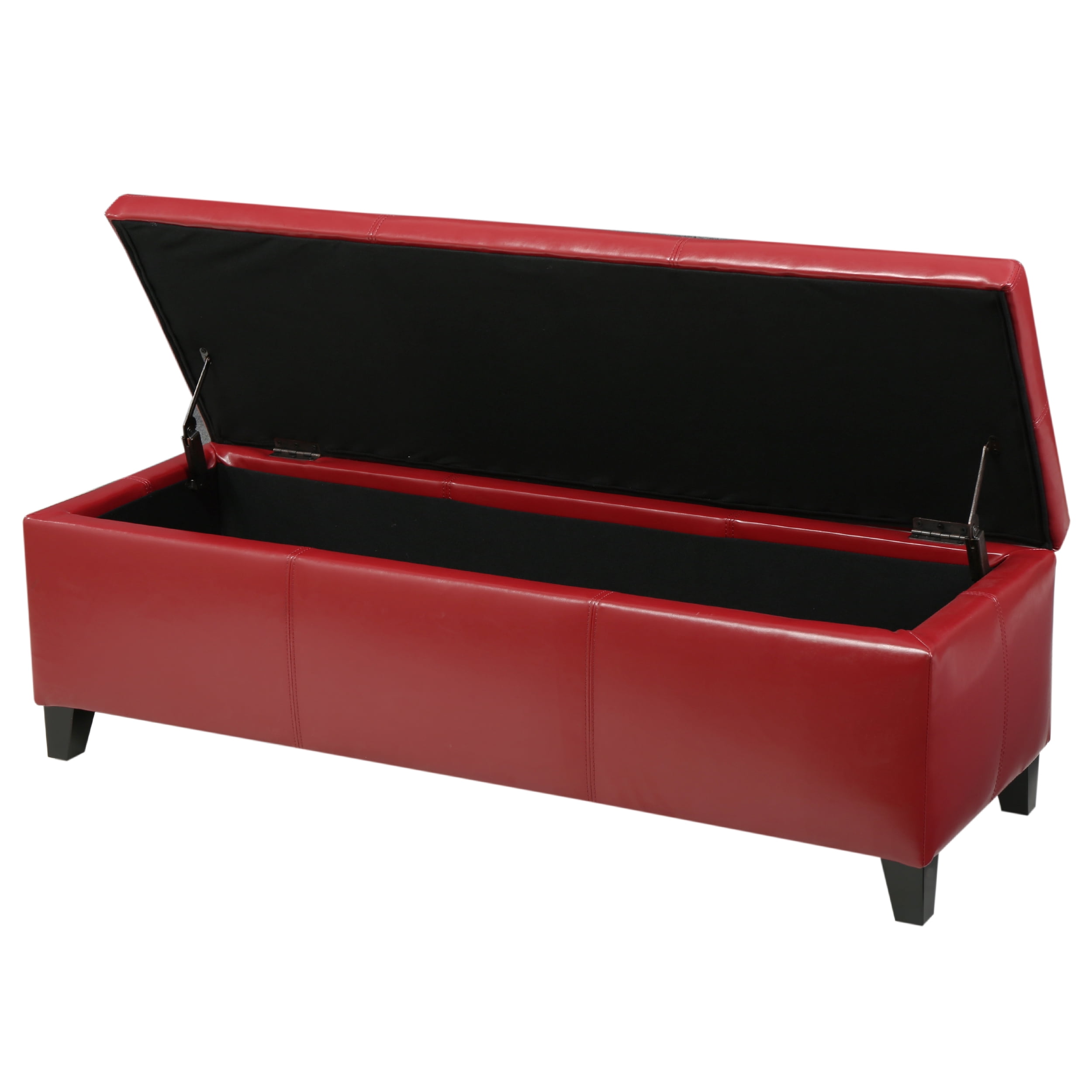 Noble House Gentry Red Faux Leather Storage Ottoman