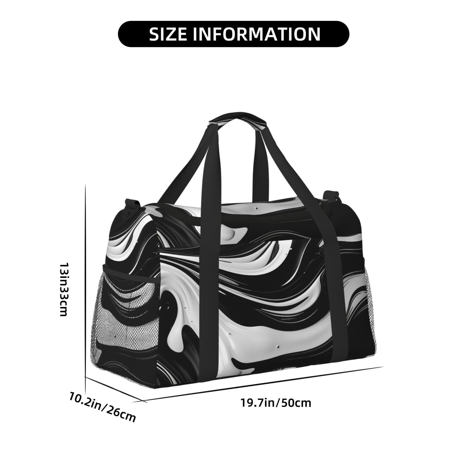 Kuqiui Abstract Black White Swirls Print Foldable Travel Duffel Bag Tote Carry on Luggage Bag Personal item Sports Gym Bag Water Resistant Weekender Overnight Bags for Women and Men