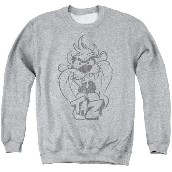 Trevco Sportswear LT178-AS-6 Looney Tunes Faded Taz Adult Crewneck Sweatshirt, Athletic Heather - 3X