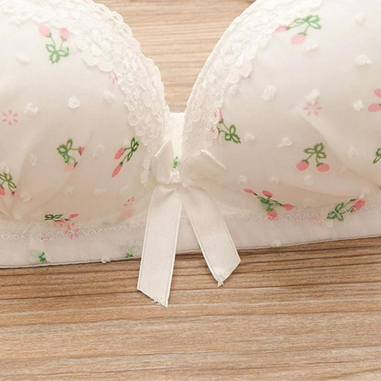 Print Bow Lace Cotton Underwear Sets Women Underwire Push-up Bra & Mid  Waist Panty