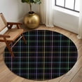 thumbnail image 2 of Large Round Rug 8Ft Washable Non-Slip, Black Geometric Circle Area Rugs for Living Room Bedroom, Vintage Grid Plaid Colorful Lines Indoor Floor Mats Carpet Runner for Home Decor, 2 of 8
