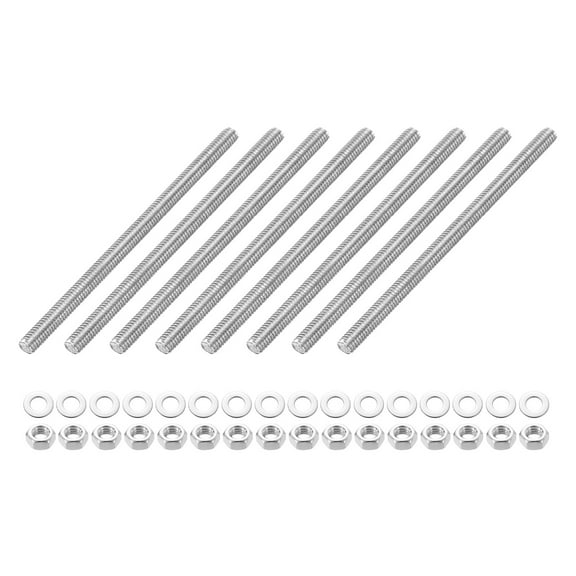 8 Pack Fully Threaded Rod, M3 x 50mm 201 Stainless Steel Right Hand Threads Rods with Nuts and Flat Washer