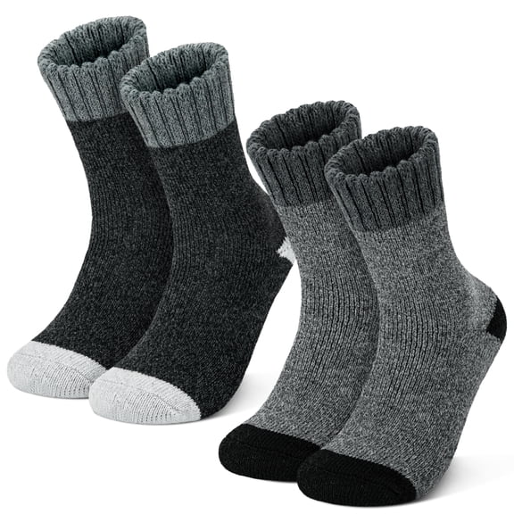 KOITHOT 2 Pairs Men Wool Socks, Thick Warm Thermal Wool Socks For Men, Hiking Winter Socks for Cold Weather