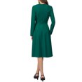 thumbnail image 3 of INSPIRE CHIC Women's A-Line Work Dress Lapel V Neck Long Sleeve Elegant Fit and Flare Dresses with Belted S Peacock Blue, 3 of 5