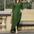thumbnail image 2 of Chemises à Manches Longues pour Femmes Robe Longue Col en V Imprimé Maxi Robe Décontractée Ample Basique avec Poches, 2 of 7