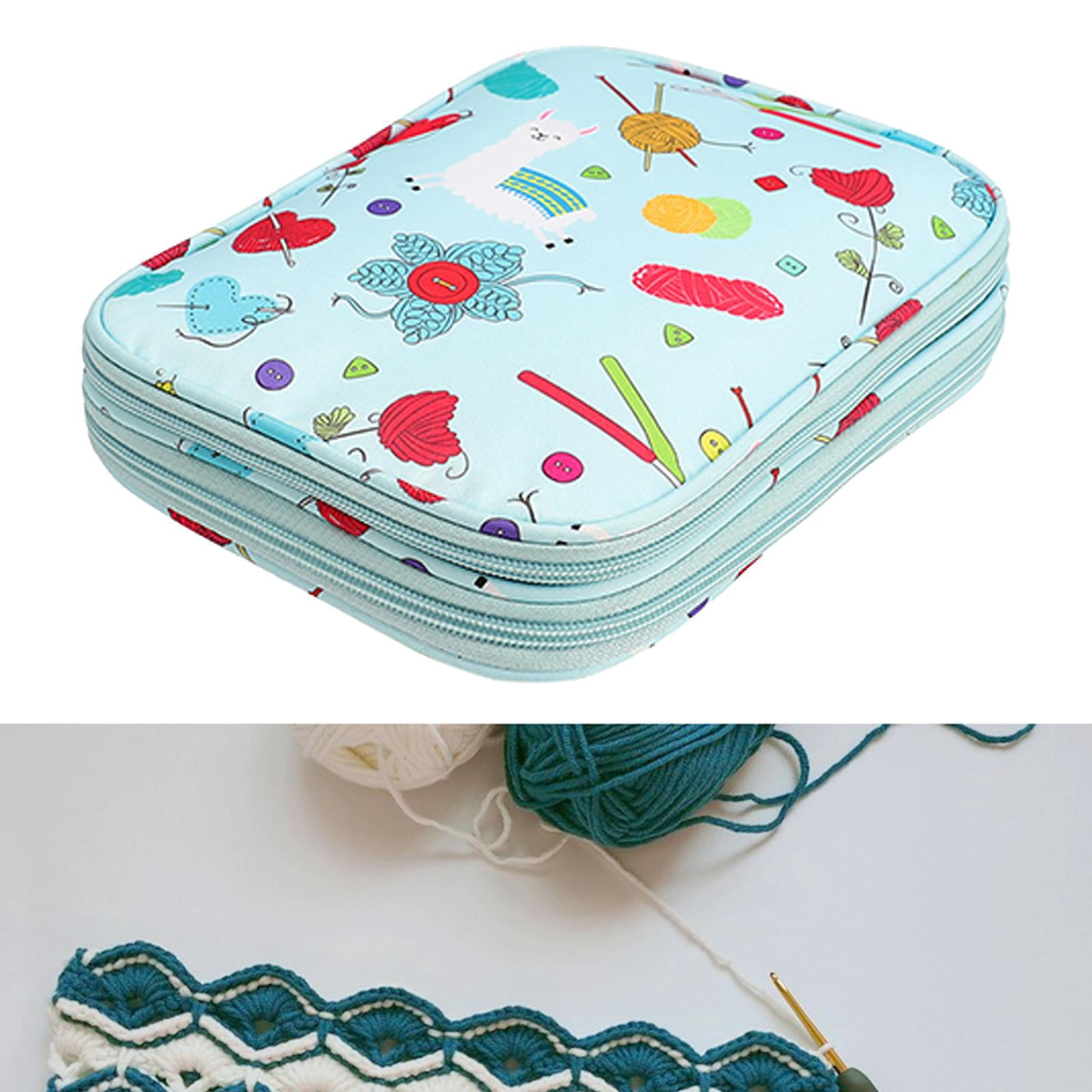 HILABEE Portable Crochet Hook Case Storage Bag Empty Zippered Bag Compact Versatile Double Layer Sturdy 22x14x4cm with Holder Slots for Knitting Tools