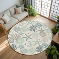 thumbnail image 3 of 5ft Round Rug, Aqua Teal Coastal Non-Skid Rubber Backing Large Area Rugs - Living Room Bedroom Home Office, Summer Beach Starfish Coral Nautical Rustic Indoor Floor Mat Carpets Washable Rug, 3 of 9