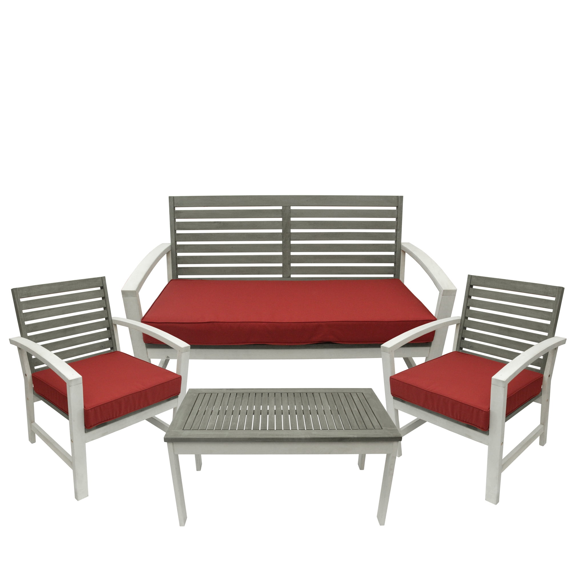 Northlight 4pc Acacia Wood Outdoor Patio Table and Chair Furniture Set with Red Cushions 48 