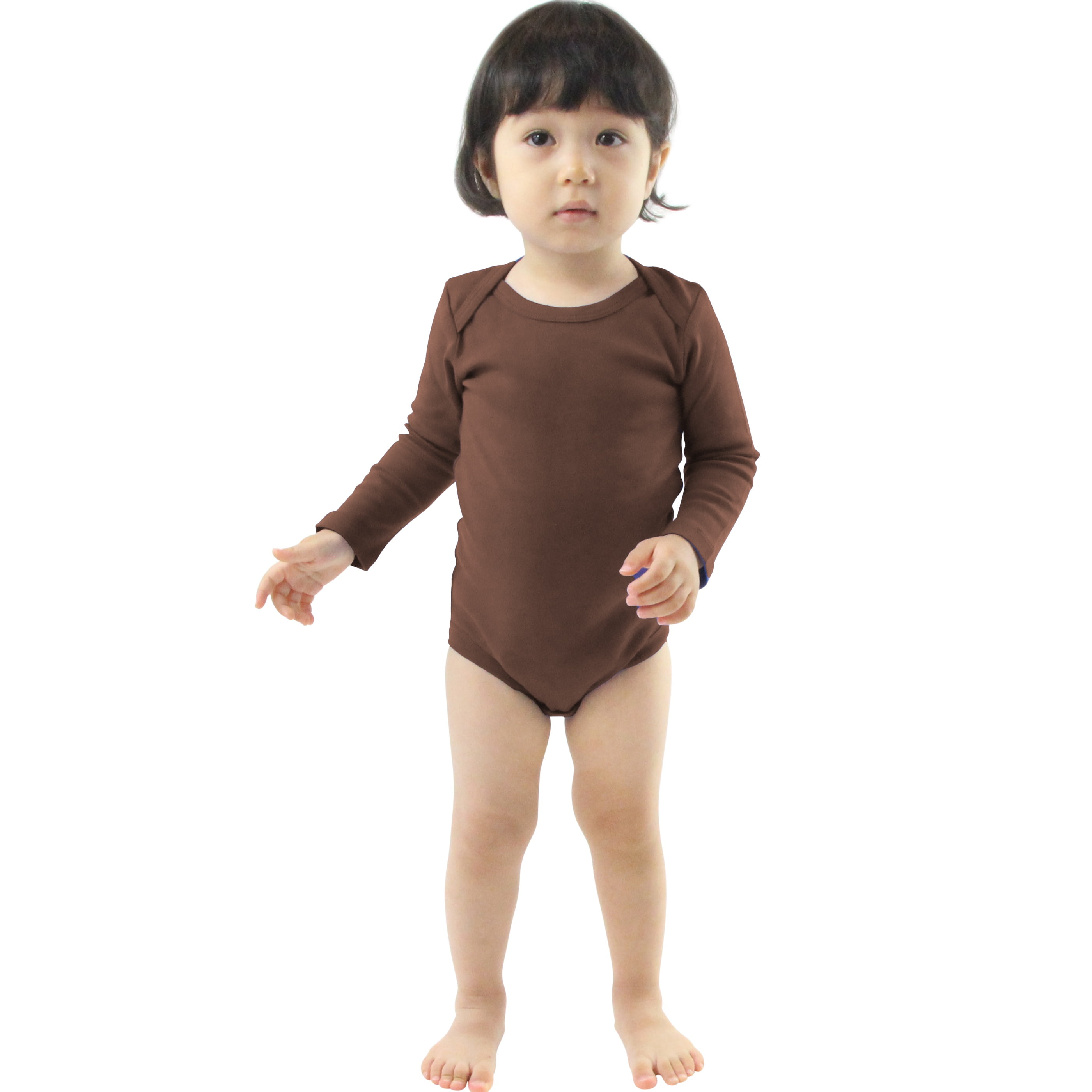 Couver Baby Cotton Longsleeve Onesie Infant Toddler Lap Shoulder Solid Color Bodysuit, Brown, 24M