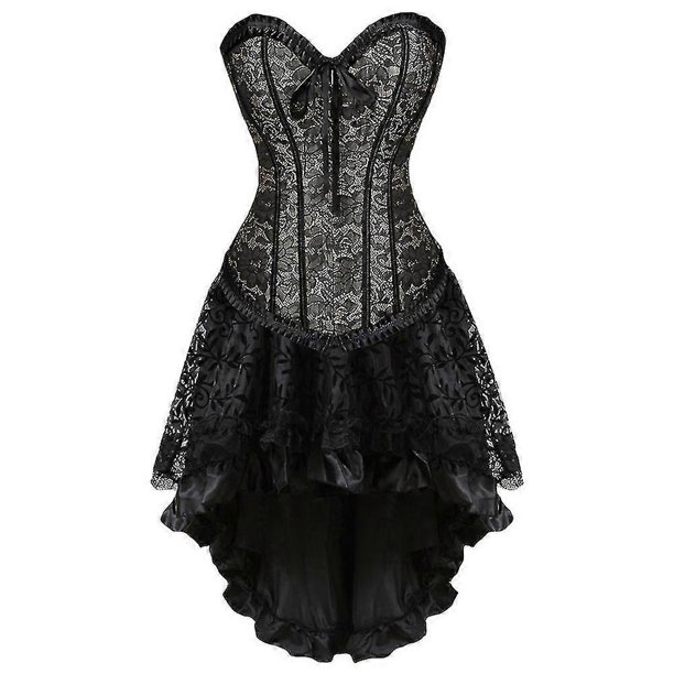 Women Sexy Lace Floral Corset Dress Victoria Vintage Corset Top Waist Cincher Bustier Gothic Asymmetrical Skirt Set Xs-6xl