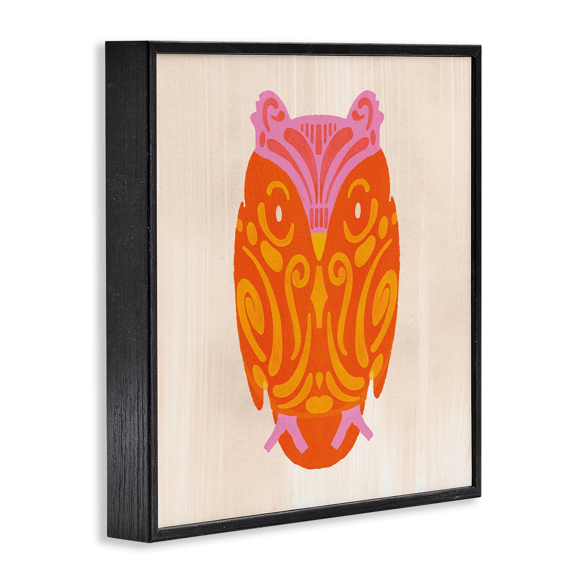 Stupell Industries Vibrant Folk Owl Motif Black Framed Giclee Art, design by The Paper Curator