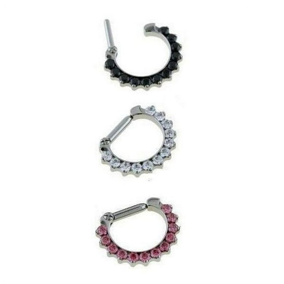 Rook Daith Tragus Septum Ear Clicker with CZ Jewel 14 Gauge 10mm 5/16 - 3 Colors