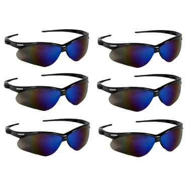 ZRQarq V30 Nemesis Safety Glasses / Sunglasses 14481 Black Frame, Blue Mirror Lens (6 Pair)