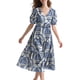 thumbnail image 1 of Vestido midi YESNO de verano con estampado floral, cuello en V, manga abullonada, 2XL, para mujer, 1 of 5