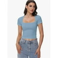 thumbnail image 3 of Women's Square Neck Short Sleeve T Shirts Double Lined Basic Tee Slim Fit Tops, 3 of 6