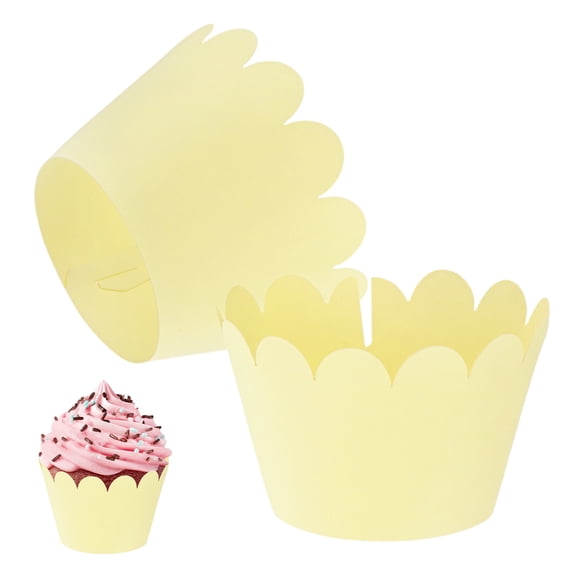 Uxcell 50-Pack Cupcake Wrappers Wave Decoration Standard Baking Cups for Wedding Birthday Party [Yellow]