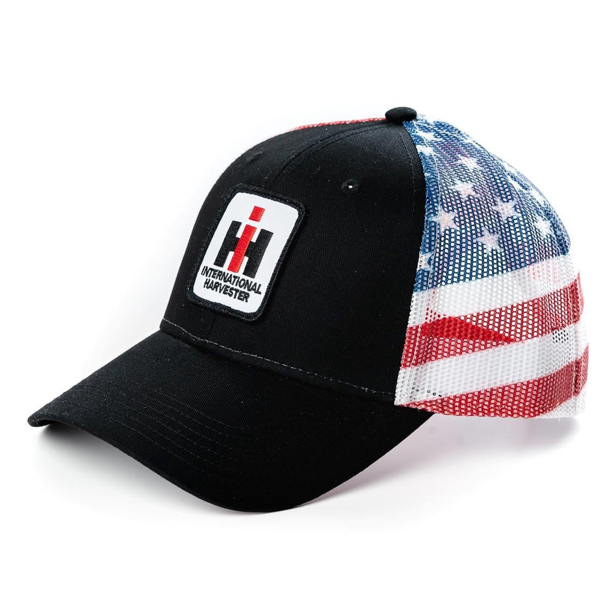 Black IH Logo Hat with US Flag Mesh 