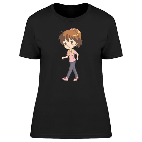 Cute Kawaii Girl Walking Cartoon Tee Women's -Image by Shutterstock