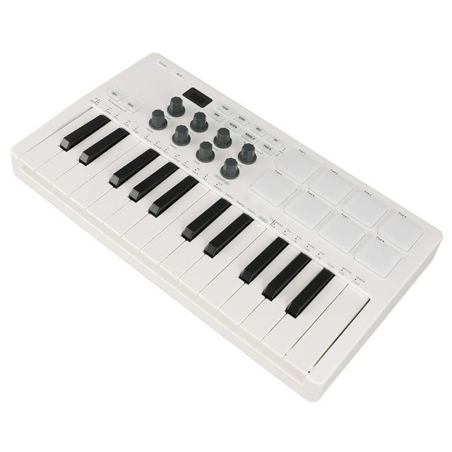 Controlador MIDI, 8 Perillas Asignables Teclado De Control MIDI De 25 Teclas Software De Producción Musical 8 MPC Beat Pads 8 Pads De Batería Retroiluminados Para Sala De