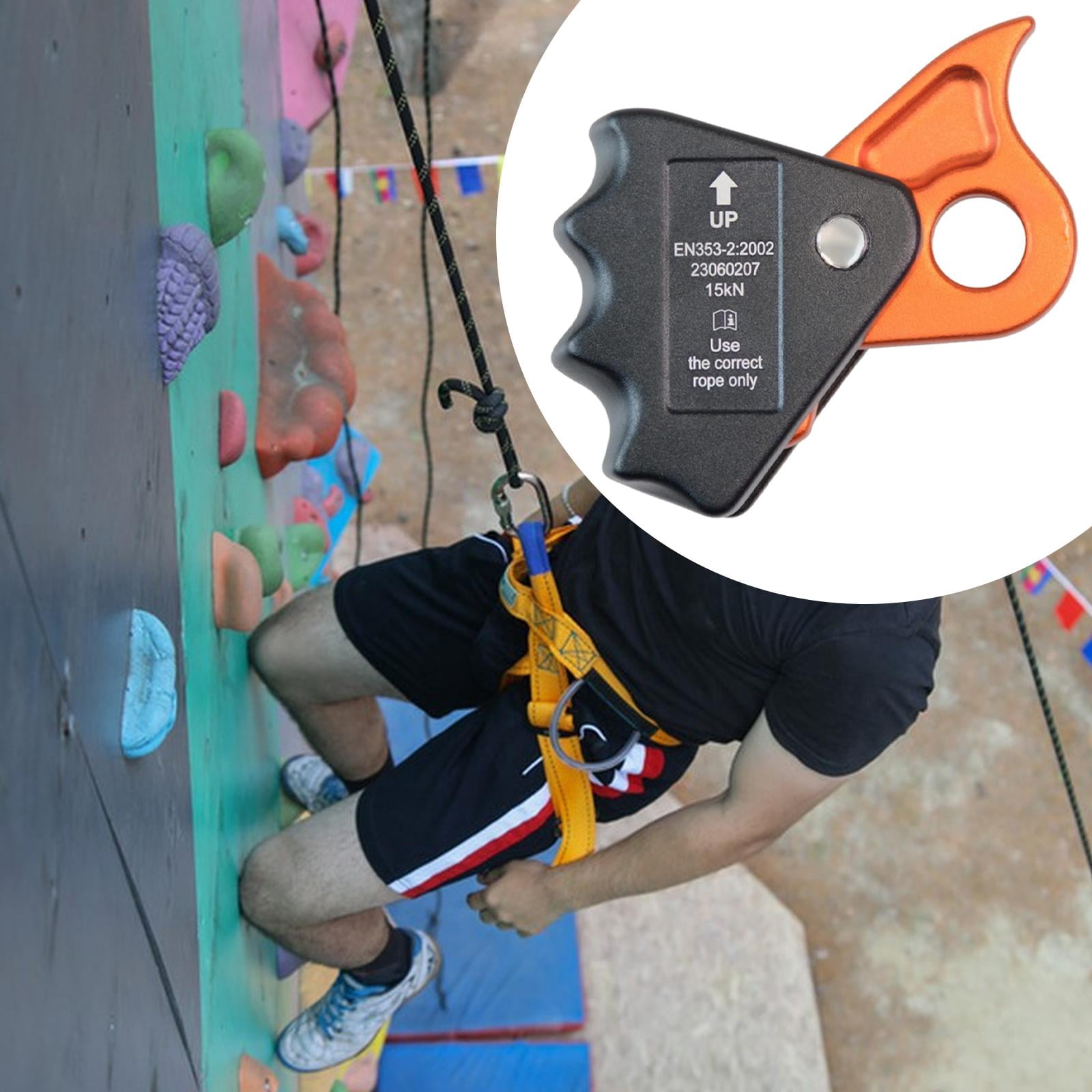 figatia Climbing Rope Grab Fall Arrester 15kN Rope Grabber Aluminum Alloy Ascender Equipment Climbing Stop Descender for Expedition Orange