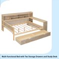 thumbnail image 6 of Wooden Full Size Daybed with Storage Shelves, Multi-functional Bed with Two Storage Drawers and Study Desk, Natural, 6 of 11