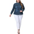 thumbnail image 2 of MODA NOVA Juniors Plus Size Fall Outfits Drawstring Waist Zipper Denim Jacket, 2 of 6