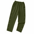thumbnail image 3 of yunLCZ Women's Straight Leg Pants High Wa Women's Side Button Pockets Solid Color Mid Waist Cotton Linen Casual Slacks, 3 of 4
