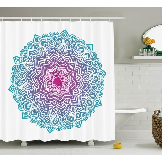 Mandala Decor Shower Curtain Set Round Fl Starry Pattern With Mandala Decor Shower Curtain Set Round Fl Starry Pattern With Soft Aqua Color Spiritual Meditation