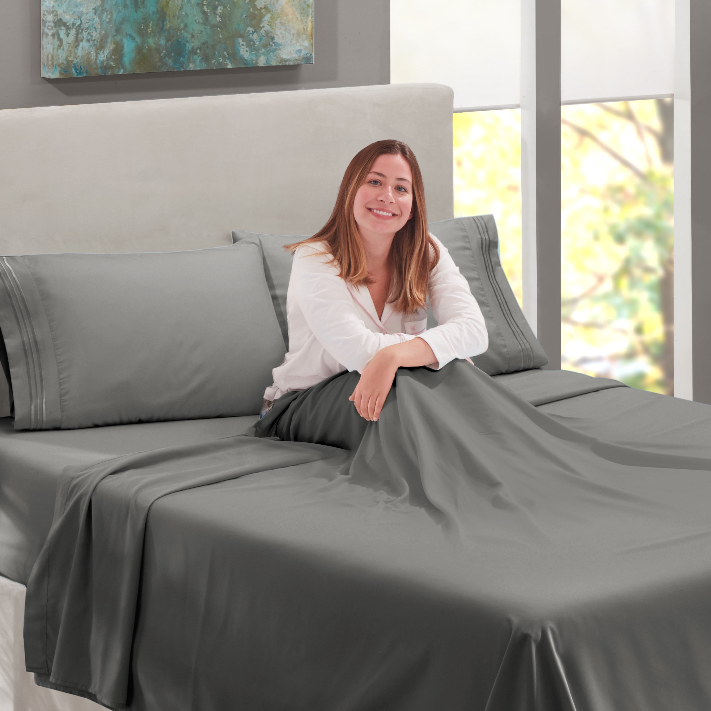 Clara Clark Queen Sheet Set, Gray Microfiber, 4-Piece photo 8