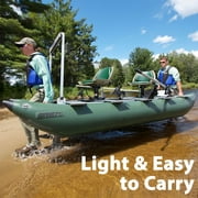 Sea Eagle 375fc FoldCat 1-2-Persons Inflatable Fishing Pontoon Boat, Lightweight & Portable, w/2 Green Swivel Seats, Pedestal, Oar Set, Scotty Rod Holders, Boat Bag, Pump- Pro Angler Guide Package