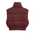 thumbnail image 3 of Women's Puffer Vest Sleeveless Stand Collar Solid Zip Up Cardigan Outerwear Wine L, 3 of 7