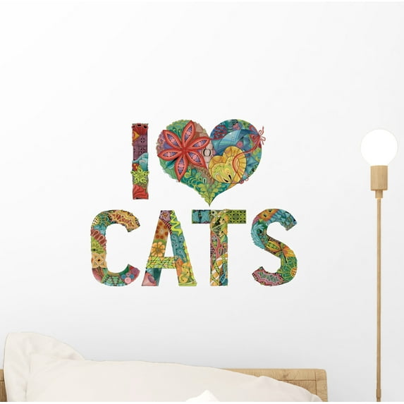 Words I Love Cats Wall Decal Wallmonkeys Peel and Stick Graphics (12 in W x 10 in H) WM502812