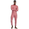 thumbnail image 4 of Zaldita Men's Christmas Candy Cane Jumpsuit Long Sleeve Striped Zentai Unitard Leotard Bodysuit Dancewear Red L, 4 of 7